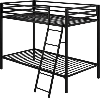 Twin Over Twin Metal Bunk Bed Black Guardrail And Ladder