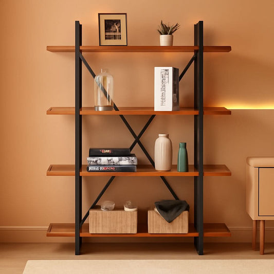 Four Tier Natural Wood Bookshelf Rustic Industrial