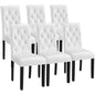 Dining Chairs Set of 6 White Leather Seat Solid Wood Legs