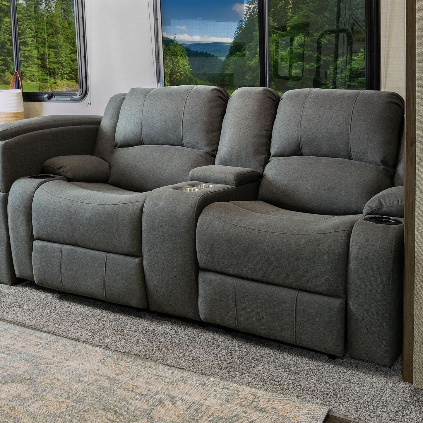 Powered Double Wall Hugger Recliner Sofa 67in Fossil Cloth
