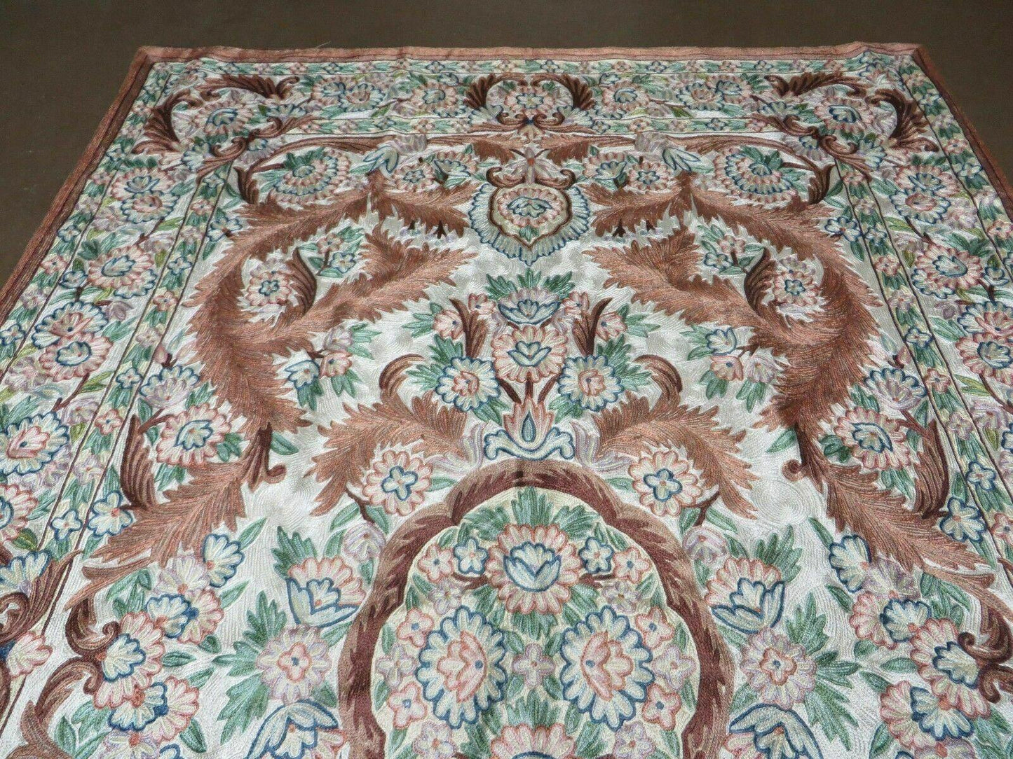 4' X 6' Vintage Embroidery Hand Stitched Rug Silk On Cotton India Backing Nice