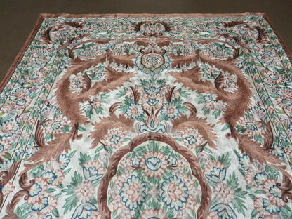 4' X 6' Vintage Embroidery Hand Stitched Rug Silk On Cotton India Backing Nice