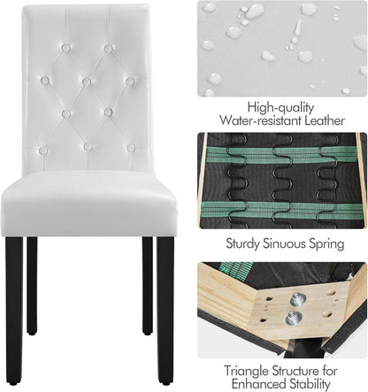 Tufted Leather Dining Chairs Set of 2 White Wood Legs