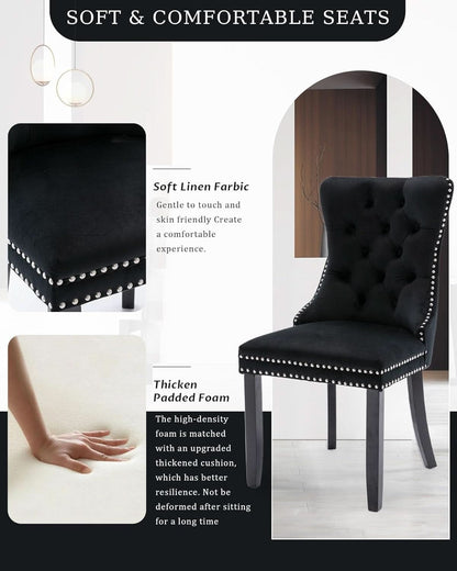 Black Velvet Tufted Dining Chairs With Nailhead Trim Set of 2