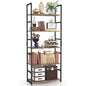 Tall 5 Shelf Vintage Bookcase With Metal Frame Storage