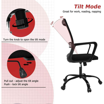 Black Ergonomic Mesh Office Chair With Armrests And Wheels