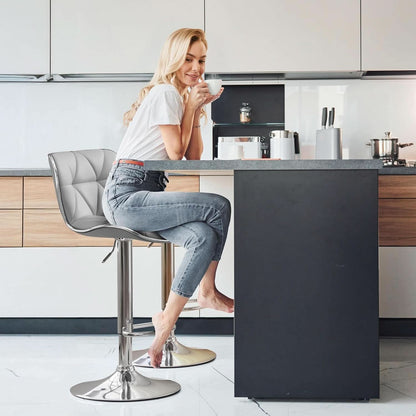 Bar Stools Set Of 2 Adjustable Swivel PU Leather Light Grey