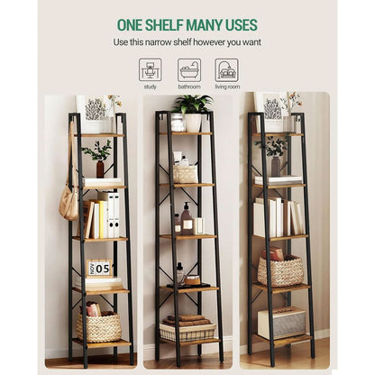 Ladder Shelf Bookcase 5 Tier Rustic Brown Freestanding