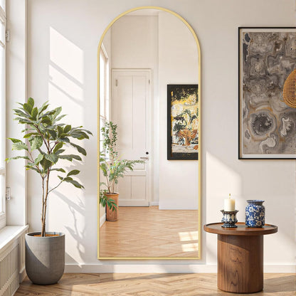 Mirror Full Length 64"X21" Full Body Floor Mirror with Stand, Shatterproof Glass, Aluminum Alloy Frame, Free Standing Wall Mounted or Leaning Arched Mirrors for Bedroom Living Room Entryway