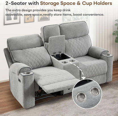 Electric Recliner Sofa USB Type C Ports Light Grey