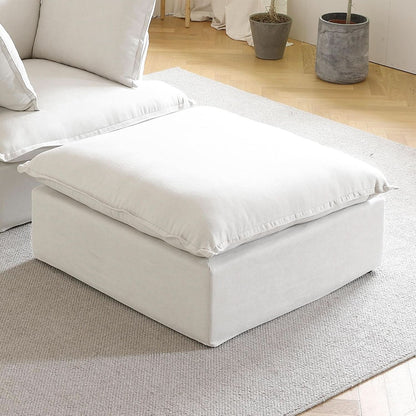 White Hemp Velvet Ottoman Footstool Removable Covers
