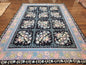 Chinese Needlepoint Rug 8 x 11.4, Hand-Woven Area Carpet, Flatweave Rug, Black Blue Light Violet Floral Garden European Design Wool Aubusson