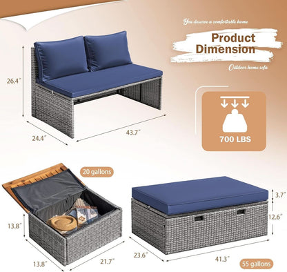 Comfortable Multifunctional Outdoor Day Bed with Side Tables