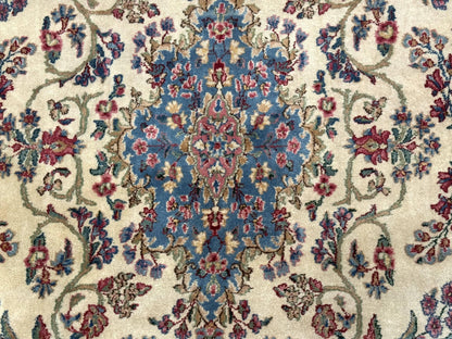 Palace Size Persian Kerman Rug 11x20 ft, Very Fine 340 KPSI, Vintage Oversized Wool Handmade Large Persian Carpet, Beige Light Blue Pink
