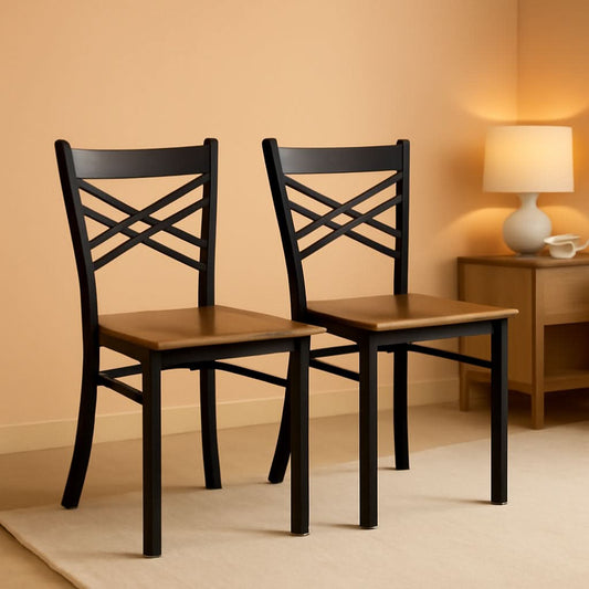 2 Pack HERCULES Series Black X Back Metal Dining Chairs With Cherry Wood Seats For Home Or Commercial Use