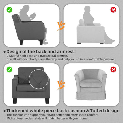 Grey Tufted Upholstered Contemporary Armchairs Set