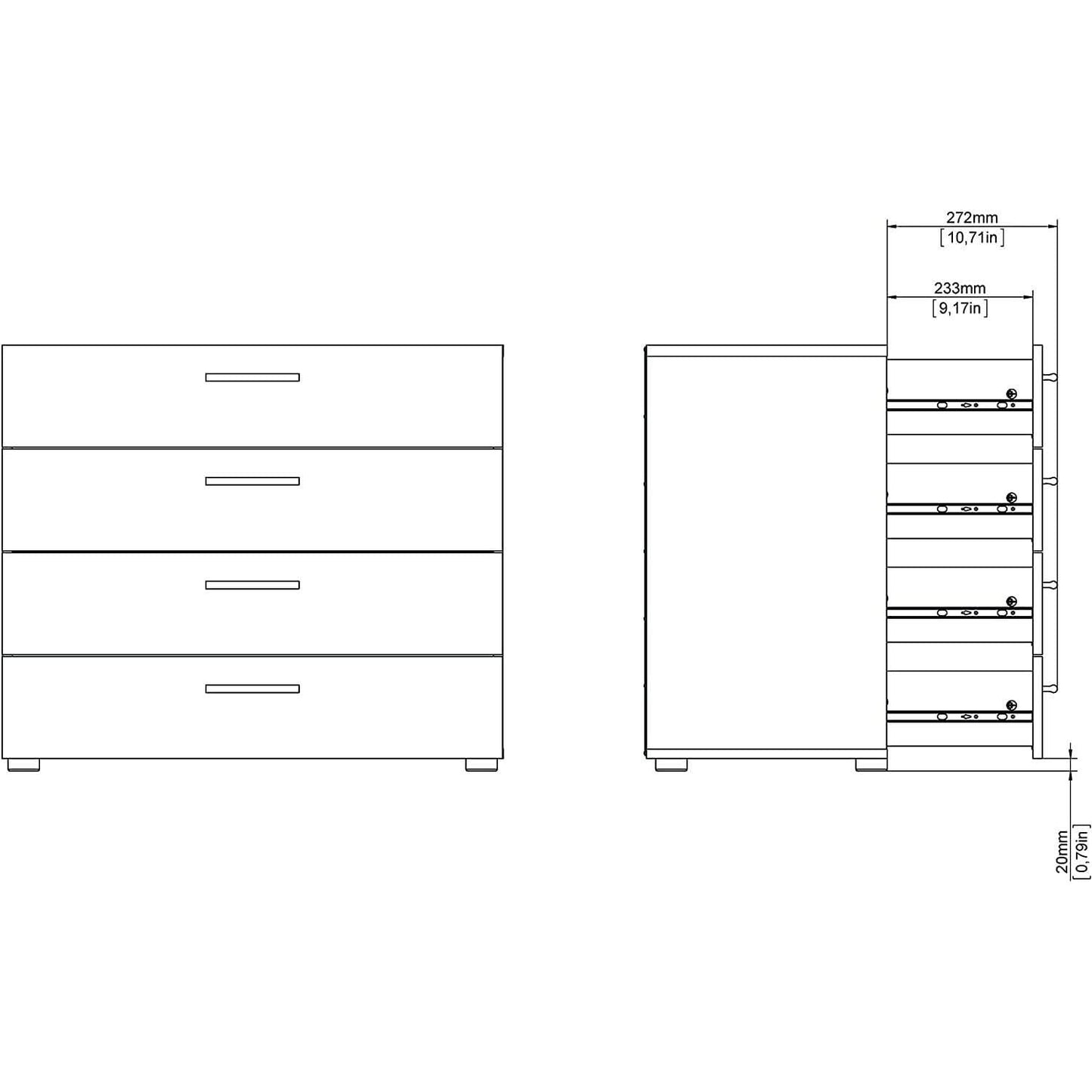 Oak Structure Four Drawer Chest With Silver Bar Handles