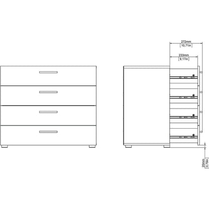 Oak Structure Four Drawer Chest With Silver Bar Handles