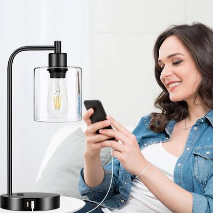 Black Industrial Touch Control Table Lamps With USB Ports