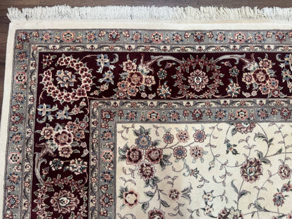 Sino Persian Rug 9x12, Floral Allover Design, 170 KPSI, Ivory and Dark Maroon