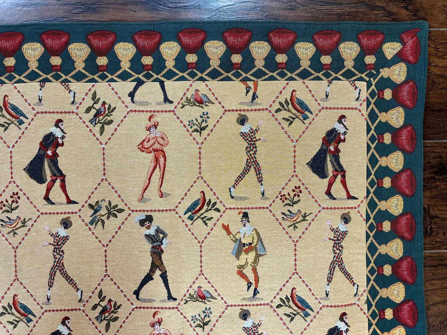 Square Tapestry 5x5, Wall Hanging, Human Pictorials, Court Jesters, Vintage