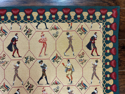 Square Tapestry 5x5, Wall Hanging, Human Pictorials, Court Jesters, Vintage