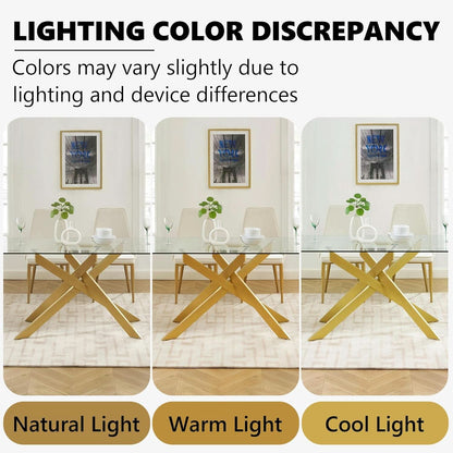 Rectangular Tempered Glass Dining Table Gold Finish