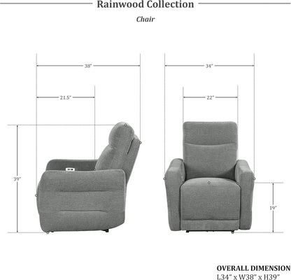Rainwood Wallhugger Power Reclining 3 Piece Dove Gray