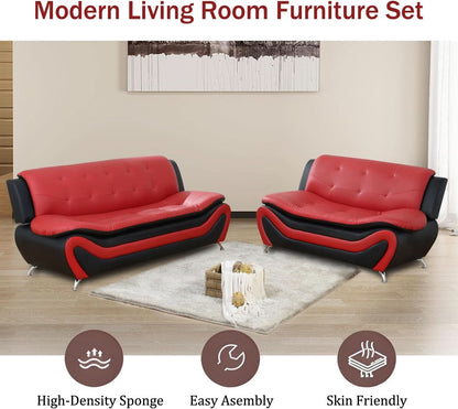 Faux Leather Sofa And Loveseat Set Red 2 Piece