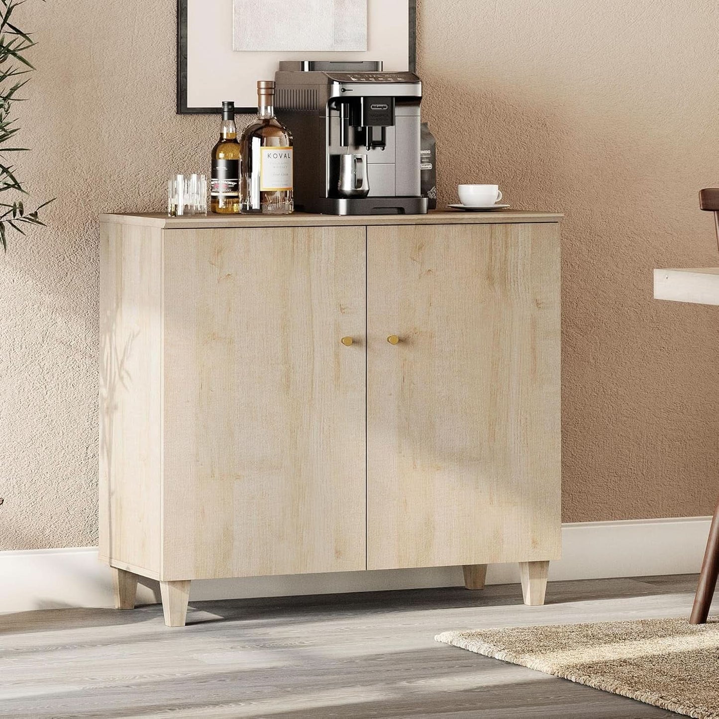 35.4 Inch Wide Light Oak Sideboard Storage Cabinet