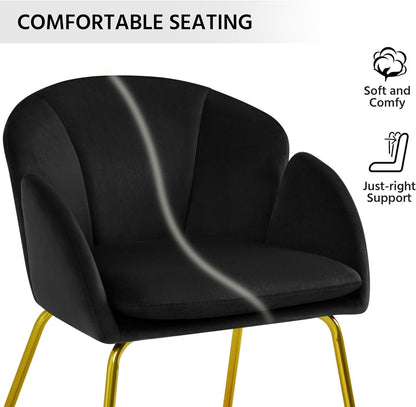 Modern Black Velvet Flower Armchair With Gold Legs