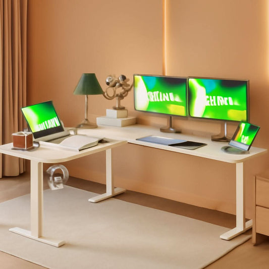 Electric L Shaped Standing Desk 63X55 White Sit Stand