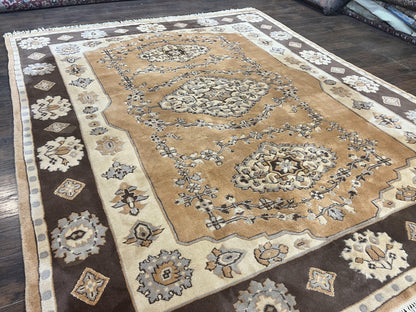 Indian Oushak Rug 8x10, Wool Hand Knotted Vintage Carpet