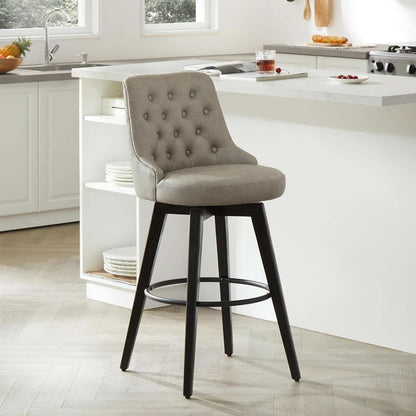 Bar Stool 30 Inch Stone Grey Upholstered 360 Degree Swivel