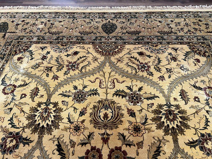 Indo Persian Mahal Rug 10x14, Wool Hand Knotted Oriental Carpet, Cream Floral Allover, Vintage Area Rug 10 x 14, Traditional Rug, Handmade