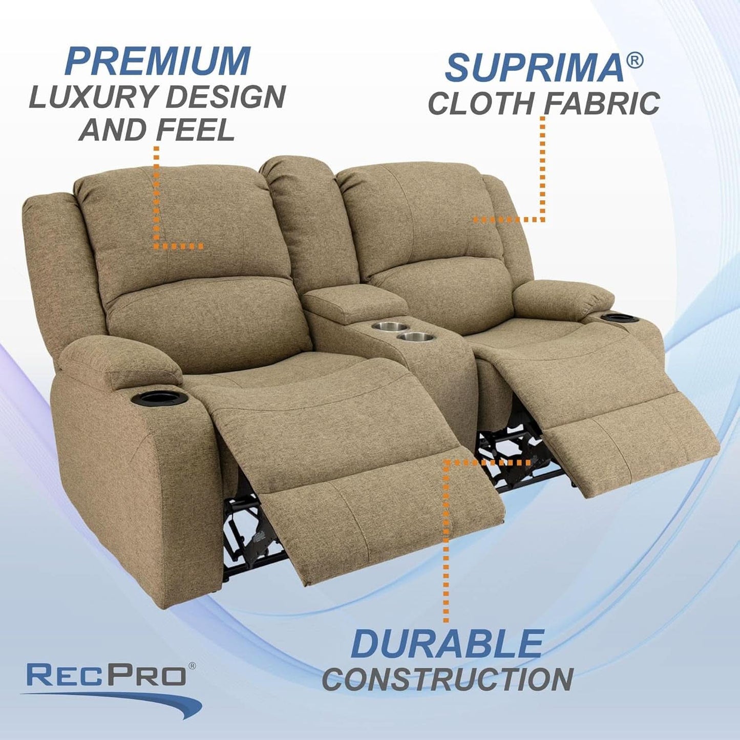 Powered Double RV Wall Hugger Recliner Sofa 67 Inch Oatmeal