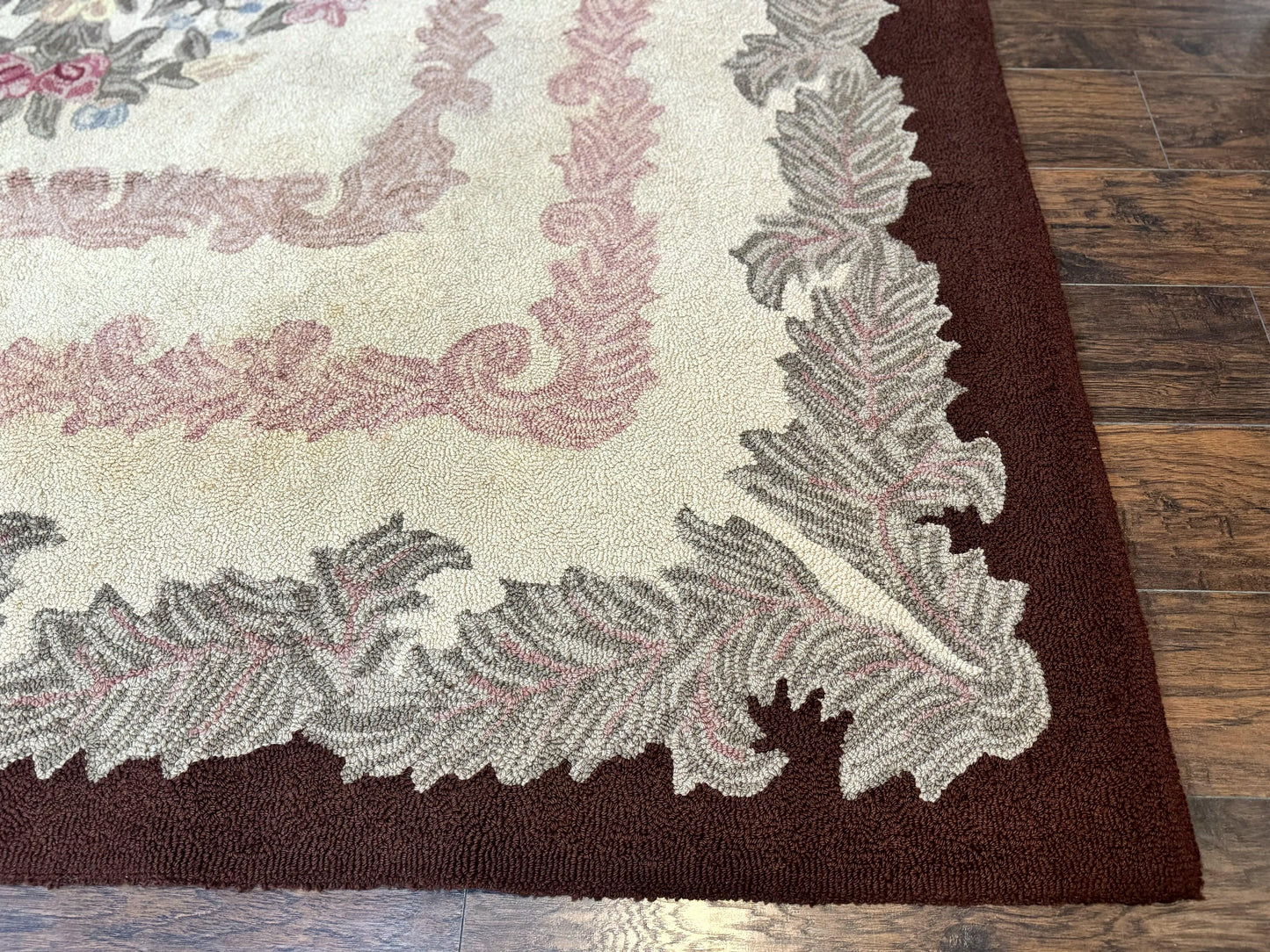 American Hand Hooked Rug 9x12, Vintage Aubusson Carpet, Wool