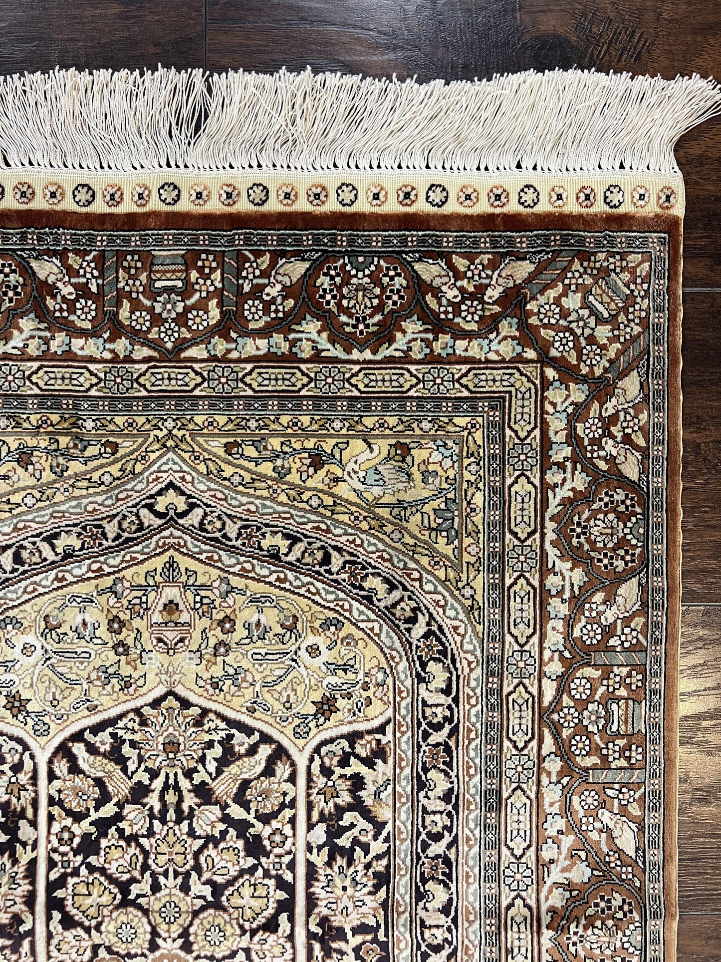 Turkish Silk Hereke Rug 2x3, Floral Vase Tree of Life Birds, Silk Pile on Silk Foundation, Vintage Oriental Carpet, Very Fine, Signature