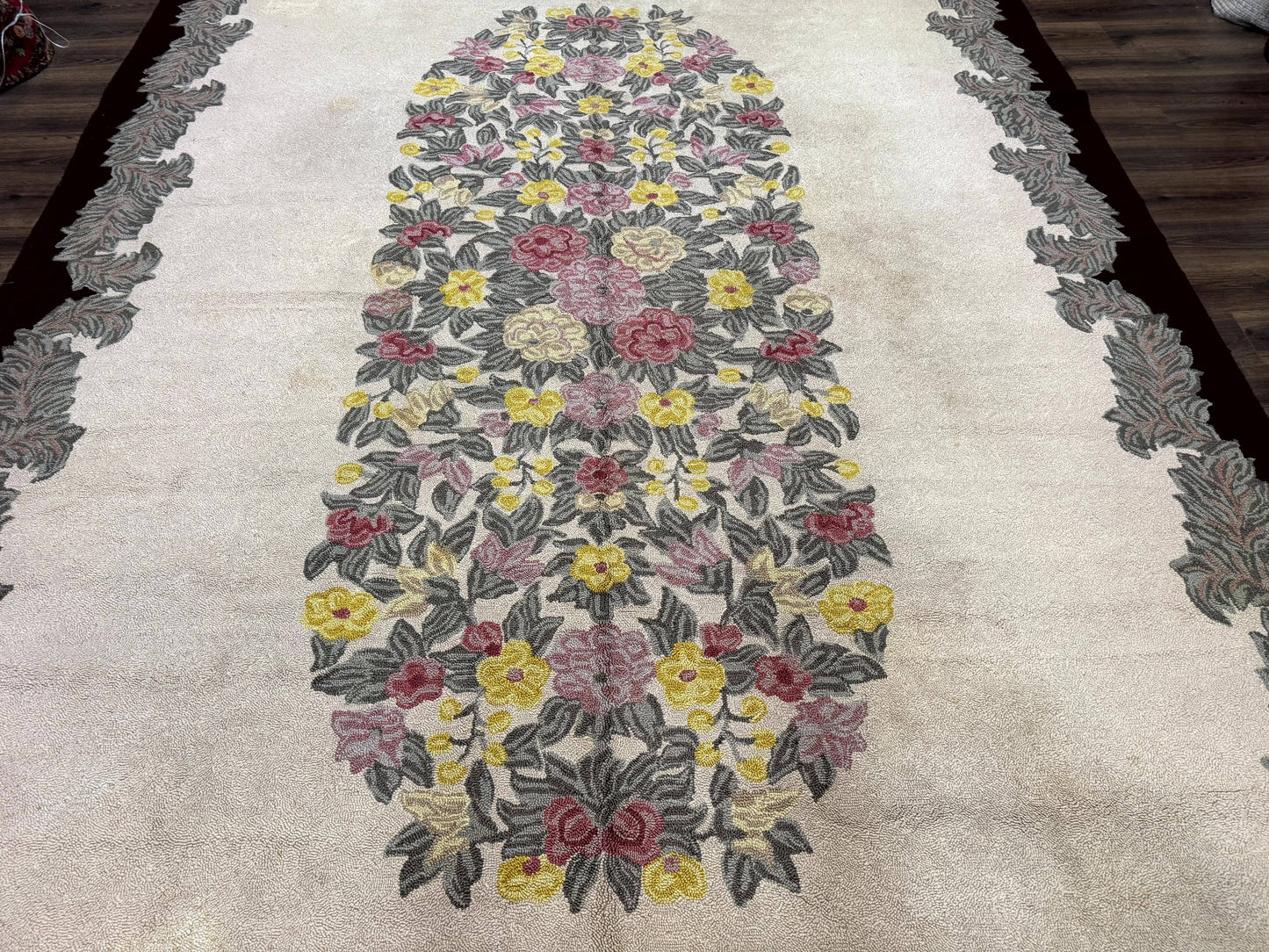 Palace Size American Hooked Rug 11x20 Aubusson Style Ivory