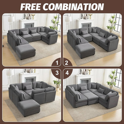 125Inch Oversized Corduroy Cloud Sleeper Grey Sofa