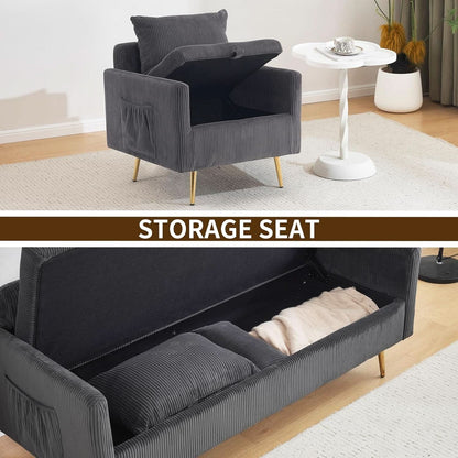 3 Piece Storage Sofa Set With Corduroy Gray Loveseat