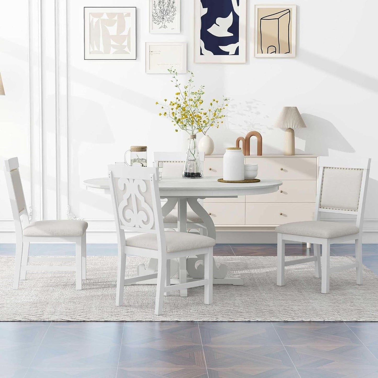 Round Solid Wood Dining Table Set Four