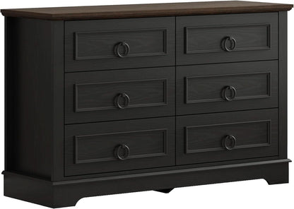 Black FortySevenPointTwoInch Wide Six Drawer Dresser