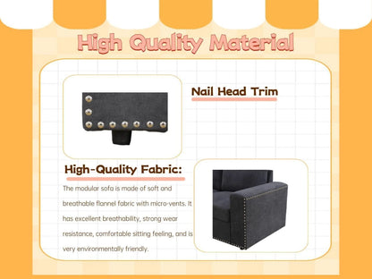 Flannel Modular Sectional Sofa With USB Ports Grey