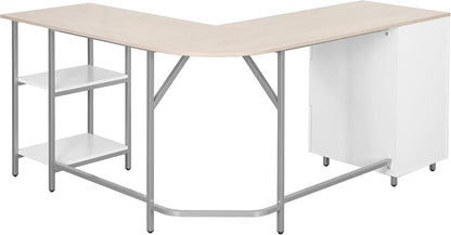 L Shaped Desk Two Toned With Drawers And Open Shelf Home Office