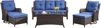 6 Piece Outdoor Patio Furniture Set With Swivel Chairs