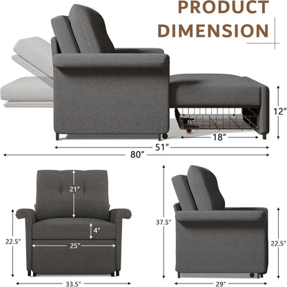 Dark Gray Lambswool Fabric Textured Sofa Bed Chair Storage