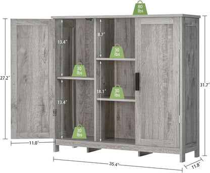 Grey Storage Cabinet With 2 Doors And 4 Adjustable Shelves