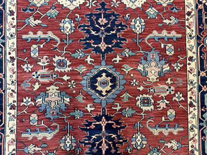 Turkish Flatweave Rug 6x9, Heriz Design, Red and Blue