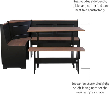 Black Pecan Five Seat Dining Set With Storage Benches